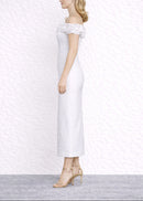 Battista Floral Bardot Midi Dress In White