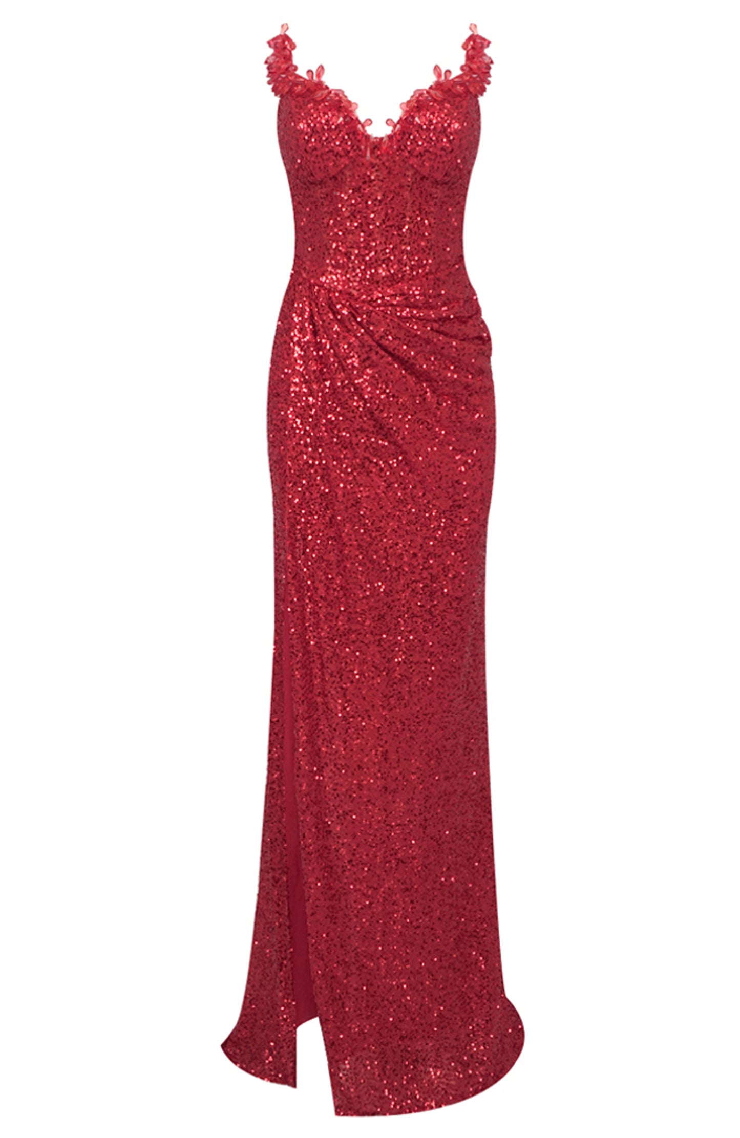 Eored Strapless Crystal Bustier Sequin Maxi Dress In Red