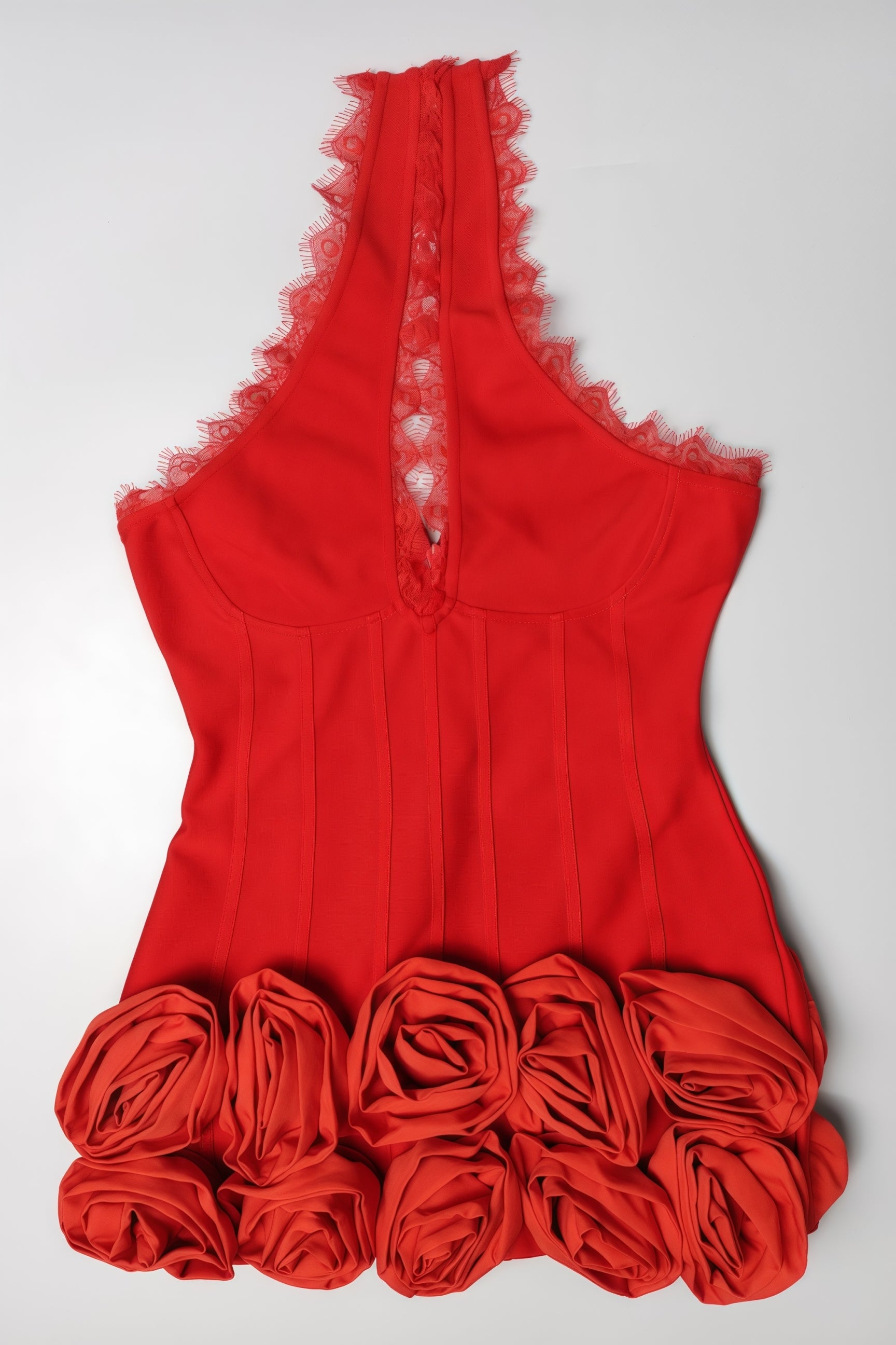 Fexira Halterneck Flower Bandage Mini Dress In Red