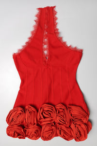 Fexira Halterneck Flower Bandage Mini Dress In Red