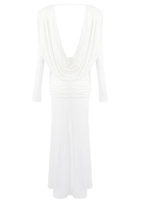 Sagebrush Long Sleeve Draped Backless Maxi Dress In White