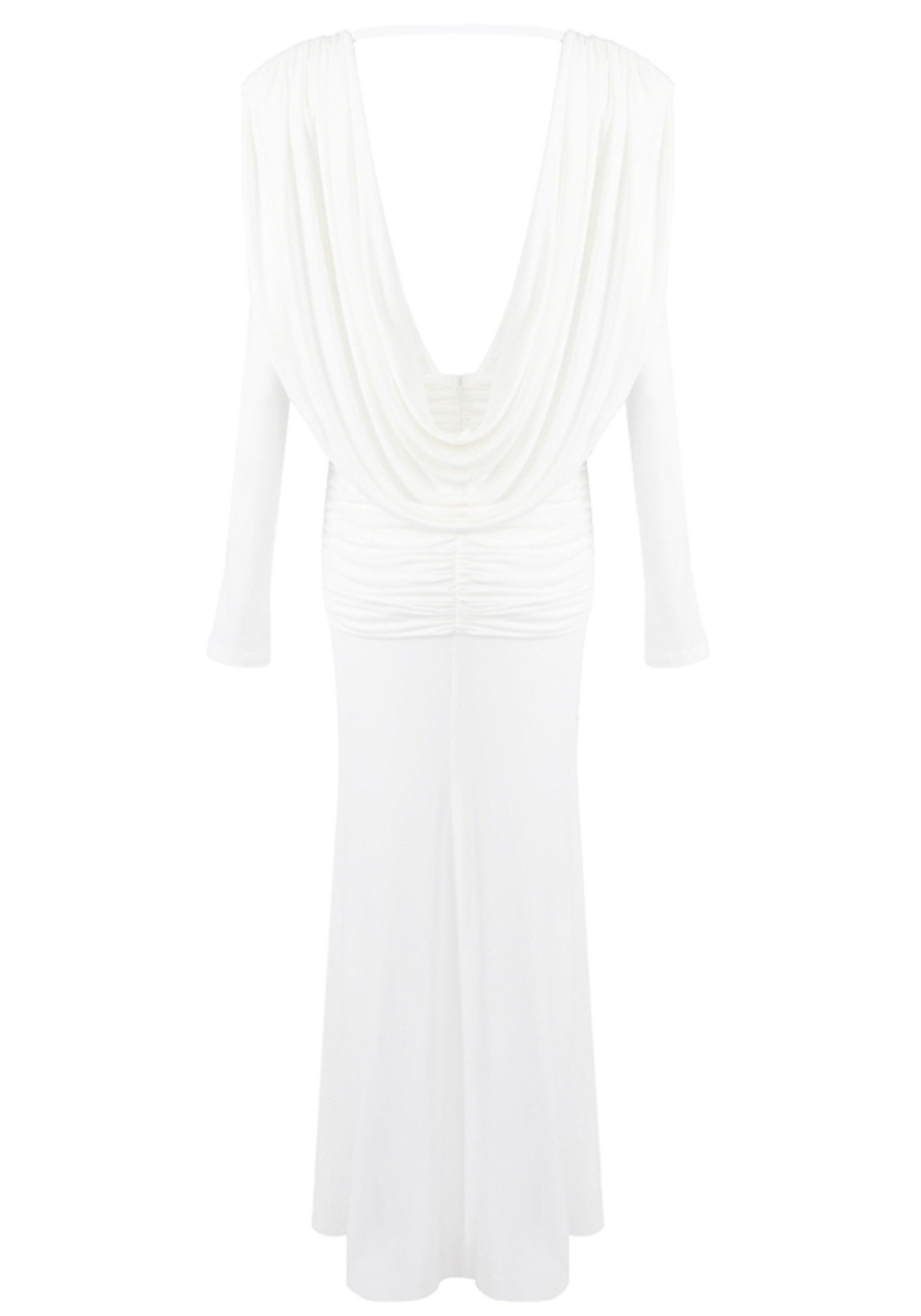 Sagebrush Long Sleeve Draped Backless Maxi Dress In White
