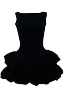Aidric Puff Detail Velvet Mini Dress In Black