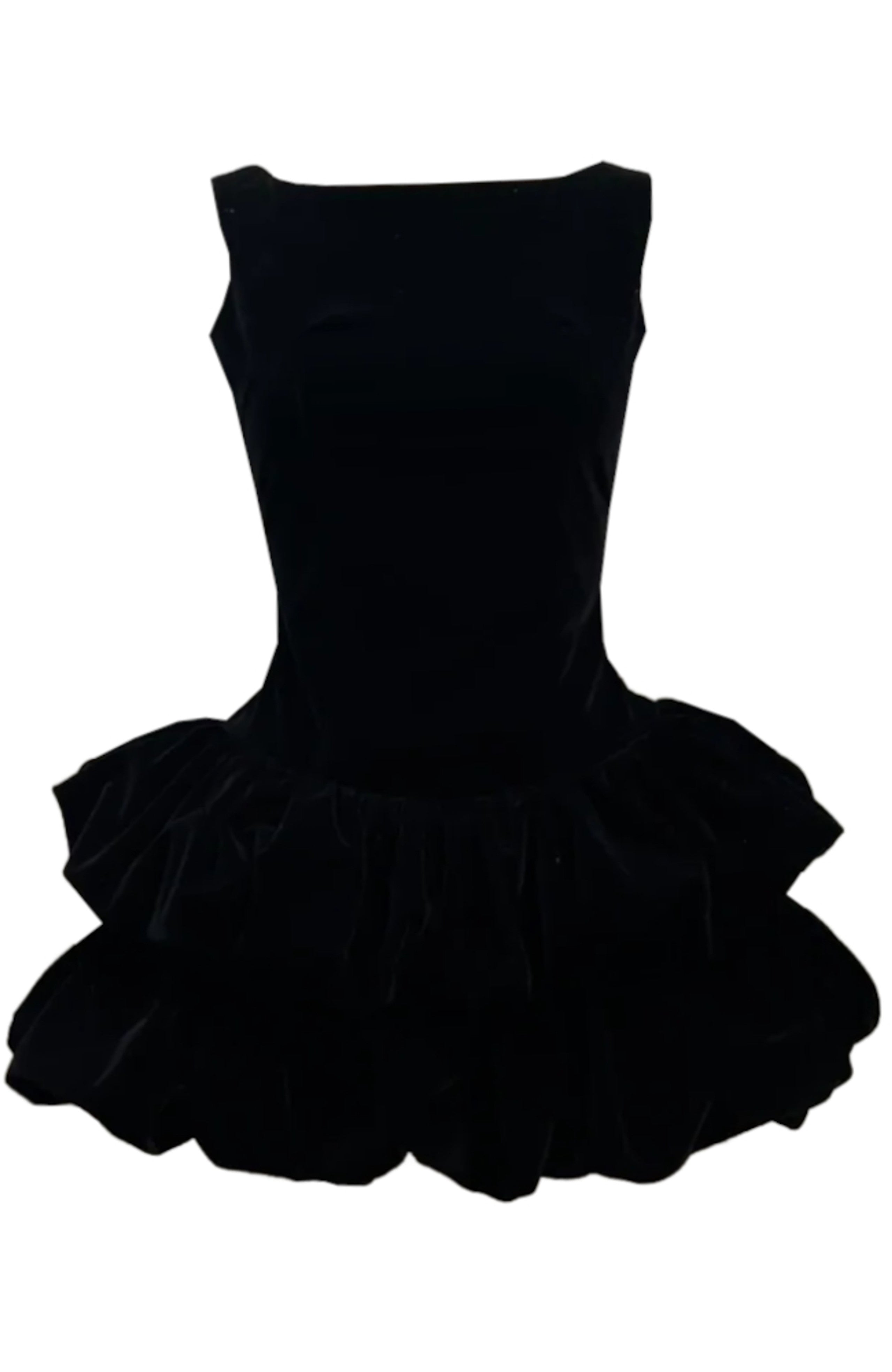 Aidric Puff Detail Velvet Mini Dress In Black