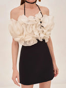 Basye Halter Ruffle Mini Dress Black In Ivory