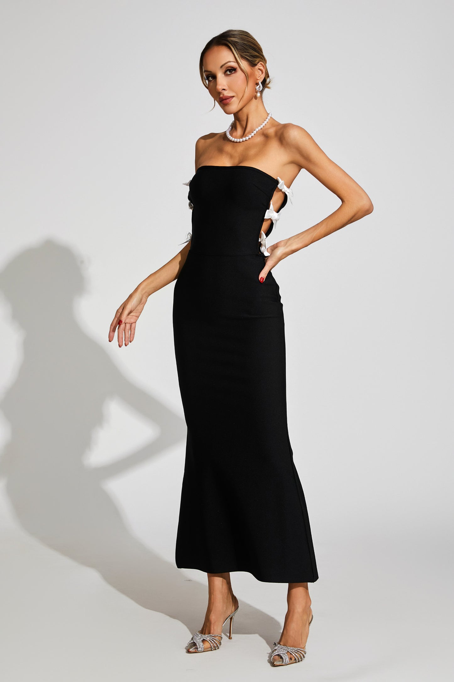 Ebrill Bow Tie Bandage Maxi Dress In Black