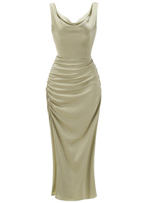 Jamari Draped Maxi Dress In Olive Green