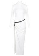 Oexor Long Sleeve Belt Backless Maxi Dress In White