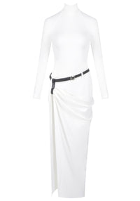 Oexor Long Sleeve Belt Backless Maxi Dress In White