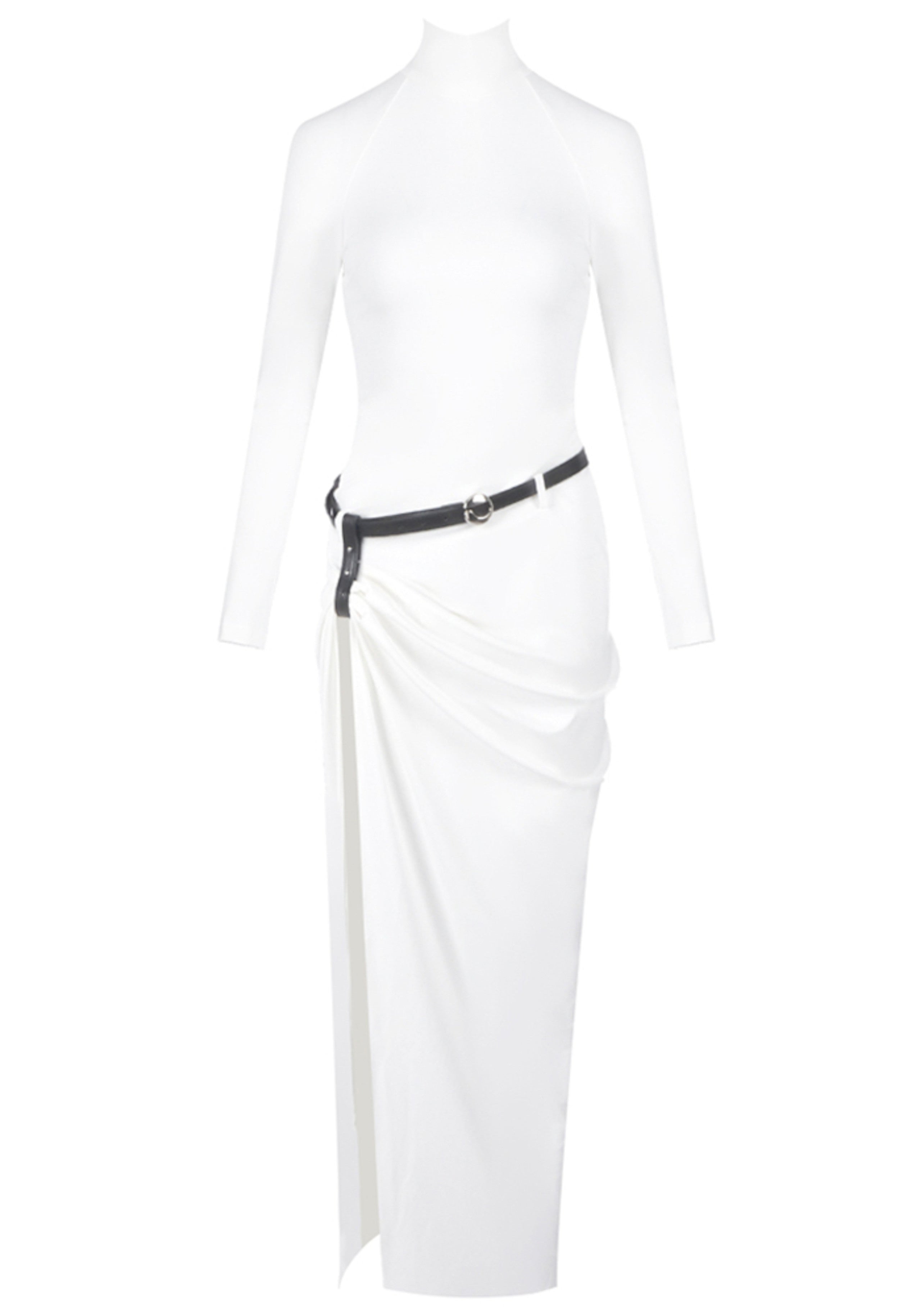 Oexor Long Sleeve Belt Backless Maxi Dress In White