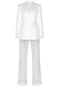 Naveed Sequined Lace Suit In White