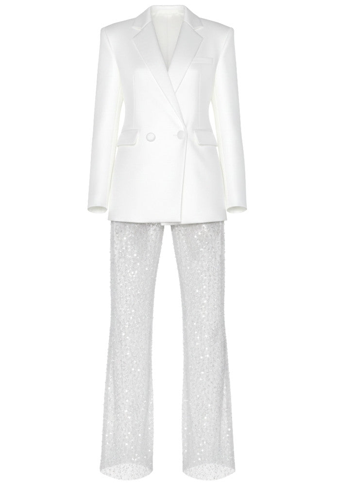 Naveed Sequined Lace Suit In White
