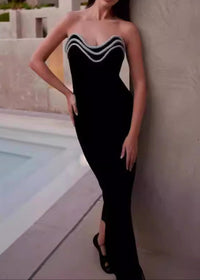 Garvie Strapless Crystal Trim Detail Midi Dress In Black