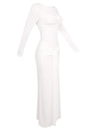 Simran Round Neck Ribbon Knot Maxi Dress In White
