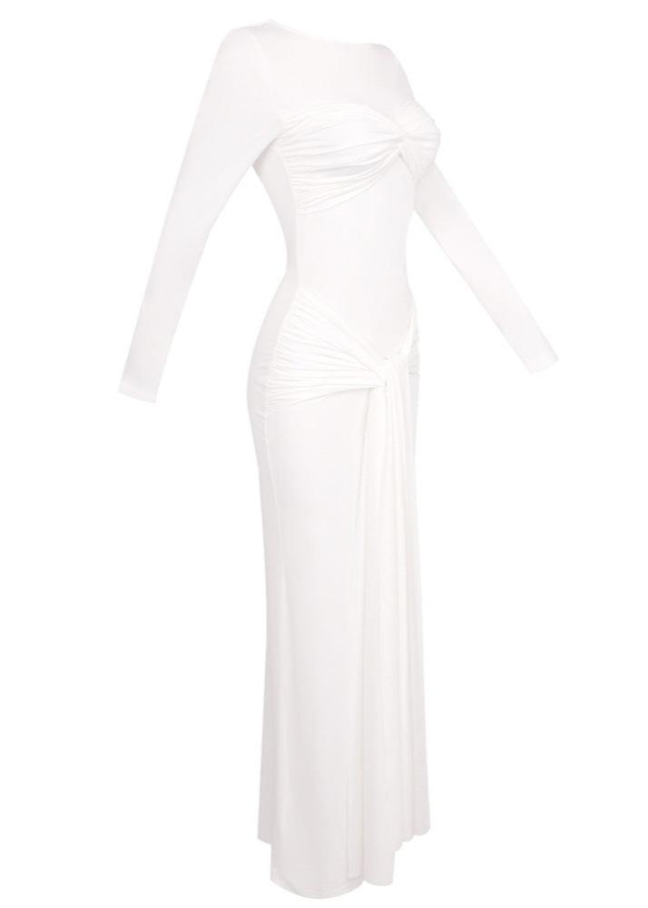 Simran Round Neck Ribbon Knot Maxi Dress In White