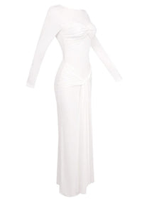 Simran Round Neck Ribbon Knot Maxi Dress In White
