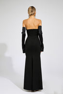 Radka Long Sleeve Strapless Draped Maxi Dress In Black