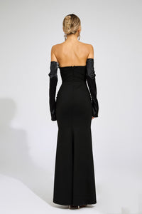 Radka Long Sleeve Strapless Draped Maxi Dress In Black