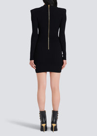 Sable Black Short Knitted Mini Dress With Gold Buttons