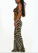 Hryonix Cowl Neck Leopard Maxi Dress