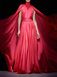 Leola Cape Maxi Dress In Red