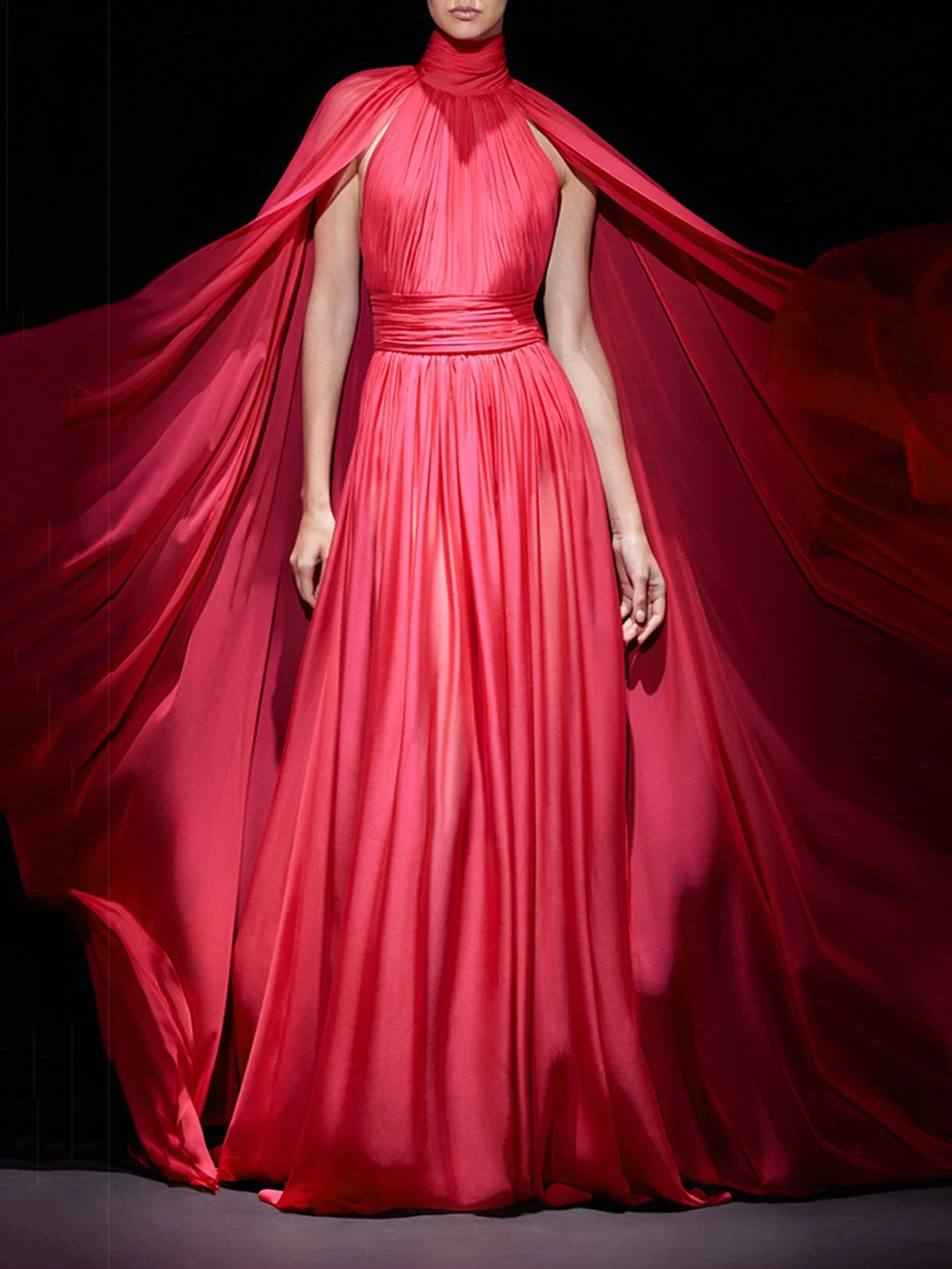 Leola Cape Maxi Dress In Red