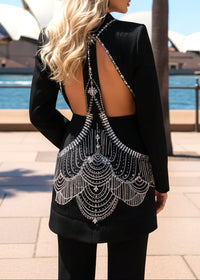 Olaniyi Long Sleeve Crystal Cutout Detail Suit In Black