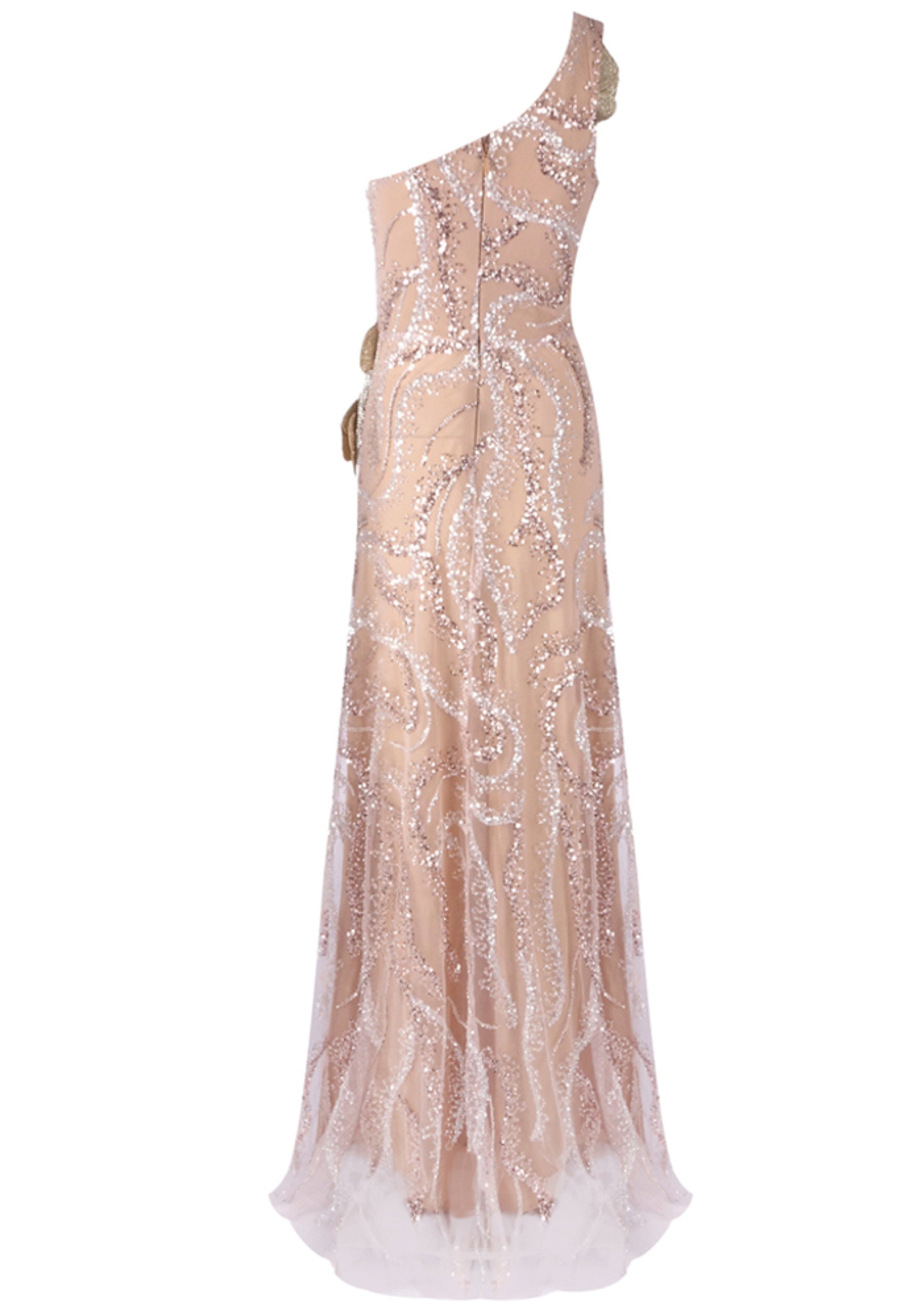 Jaqueen One Shoulder Floral Sequin Maxi Dress In Nude
