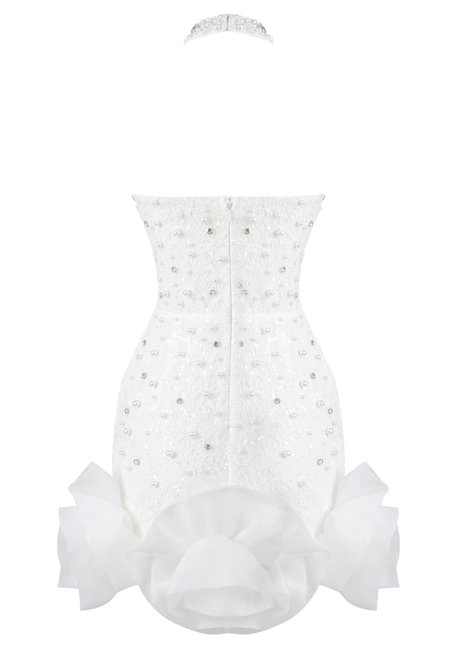 Damien Halter Pearl Crystal Mini Dress In White