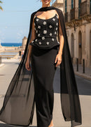 Implexa Strapless Crystal Peplum Maxi Dress In Black