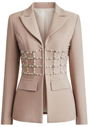 Ronda Pearl Crystal Blazer In Nude