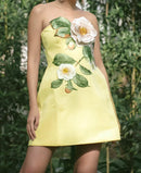 Arygon Strapless Embroidered Floral Mini Dress In Yellow