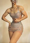 Lunexra Scoop Neck Rhinestone Mesh Mini Dress