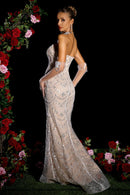 Dalida Strapless Pearl Crystal Lace Maxi Dress In White