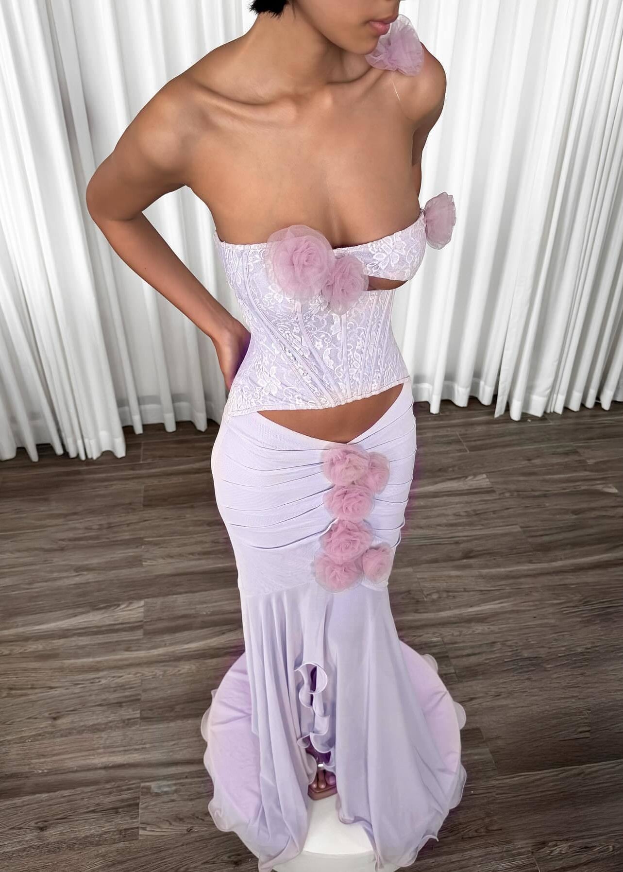 Isoclinal One Shoulder Floral Maxi Dress In Lavender