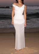 Ryron One Shoulder Corset Draped Maxi Dress In White