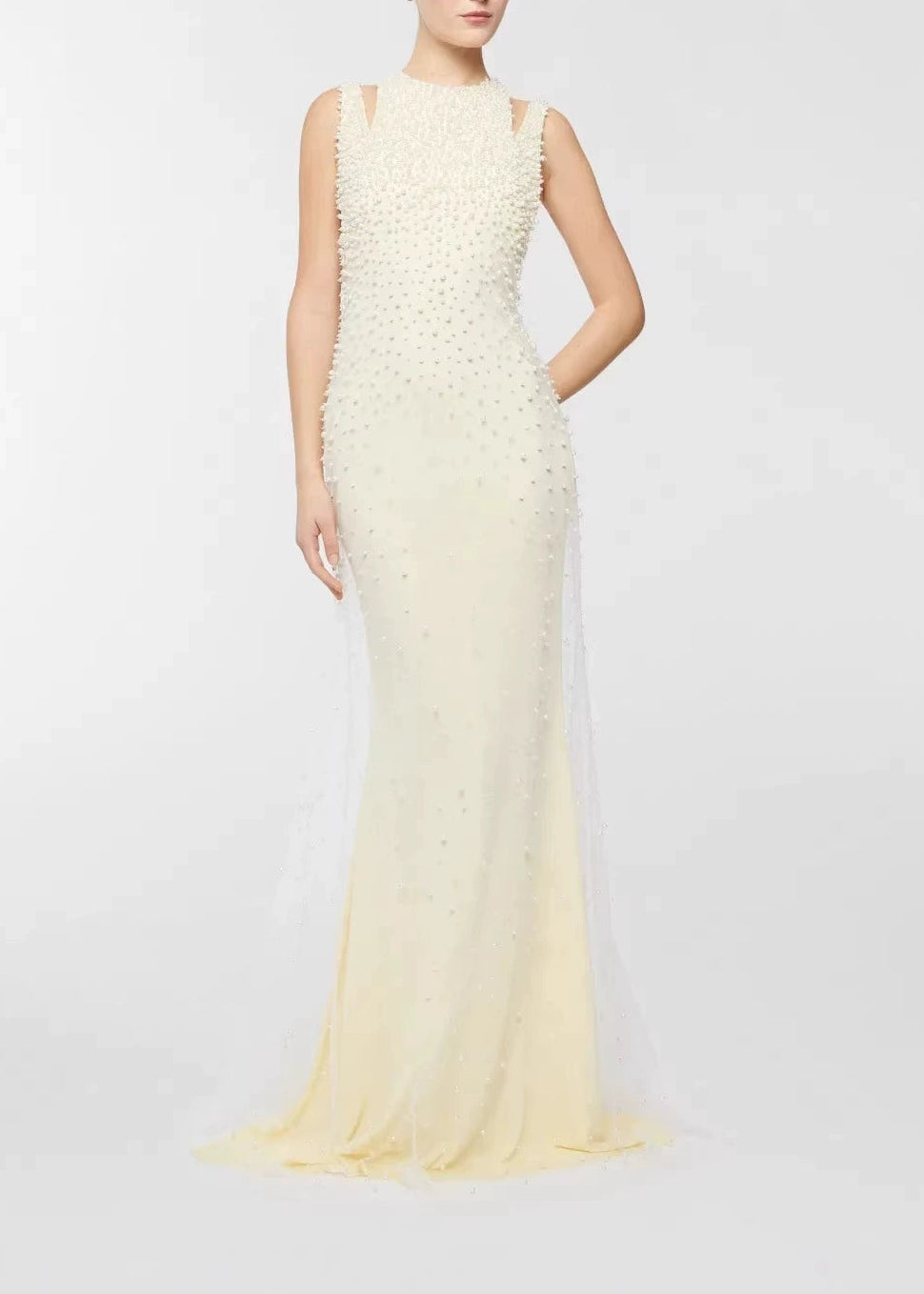 Delyvar Pearl Embellished Cutout Maxi Dress
