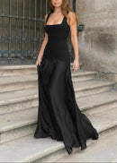 Bouvier Asymmetric Cut A Line Maxi Dress In Black