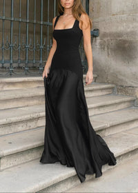 Bouvier Asymmetric Cut A Line Maxi Dress In Black