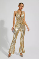 Gaspard Sequins Halter Jumpsuit In Gold