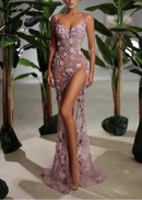 Averill Spaghetti Flower Split Maxi Dress