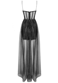 Galvain Sparkly Bustier A Line Maxi Dress In Black