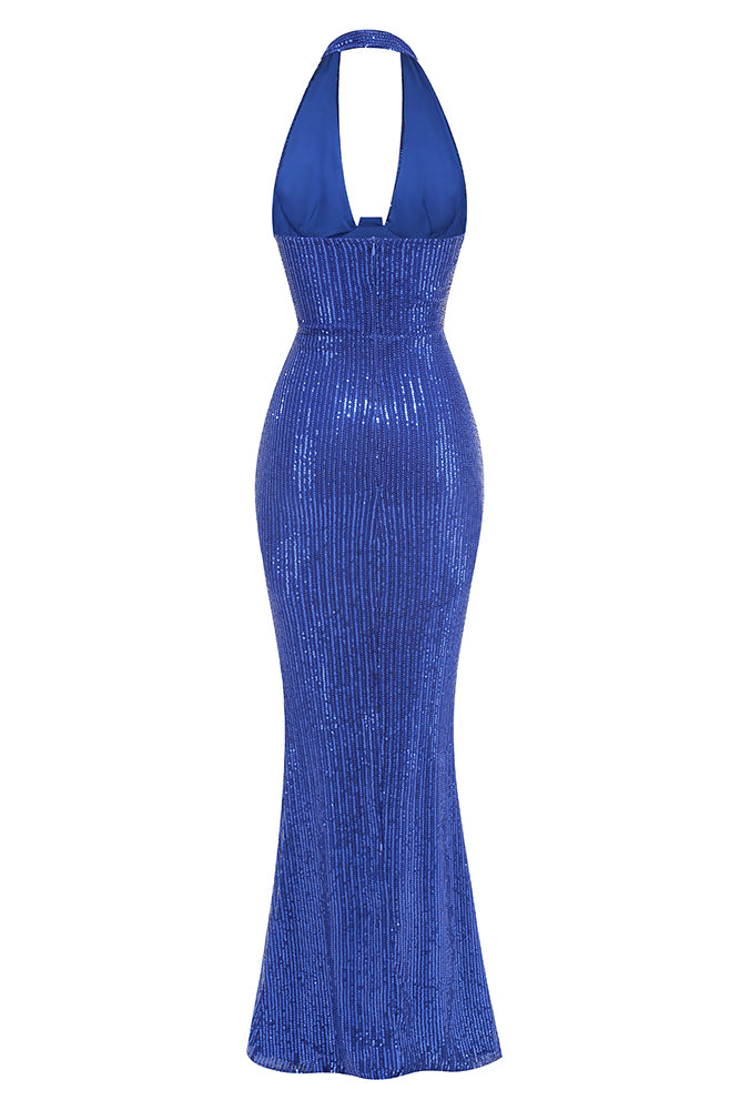 Barron Halter Sequin Embellished Gown In Blue