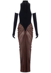 Aithley Halter Draped Maxi Velvet Dress In Black Brown