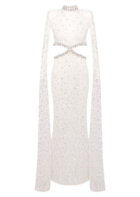 Olujimi Cape Sleeve Crystal Lace Maxi Dress