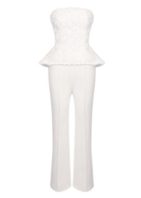 Robles Strapless Floral Peplum Two Piece Jumpsuit In White