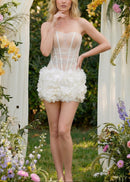 Oryxel Strapless Petal Mesh Bustier Mini Dress White