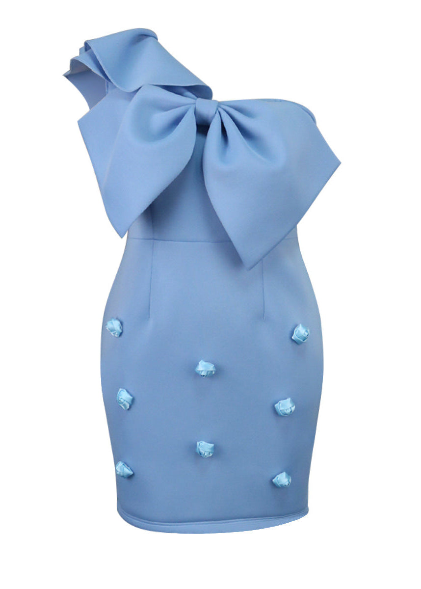 Hasina One Shoulder Bow Flower Mini Dress