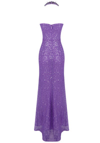 Tosca Halter Sequin Maxi Dress In Purple