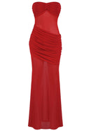 Gryen Strapless Draped Detail Maxi Dress In Red